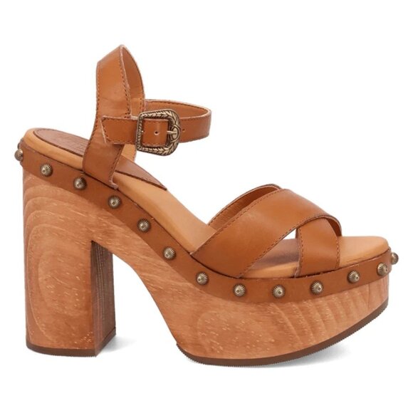 DINGO Lotus Tan Leather Wooden Platform Sandals Sz 7M - Retail $303 - Picture 1 of 14